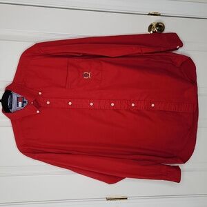 Vintage Men's Tommy Hilfiger red cotton button down shirt 100% cotton small